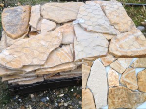 Photo of Colorado Buff Tumbled Veneer. Sawed Natural Stone Veneer sold by Rolleri Landscape Products.